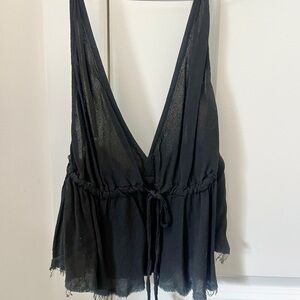 Brandy Melville black chiffon Deep V-Neck Sleeveless Top